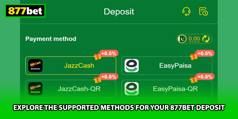 Explore the supported methods for your 877BET deposit
